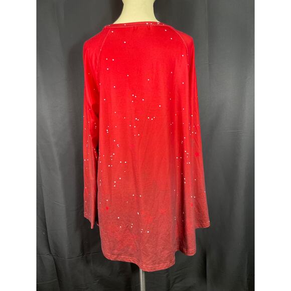 Just Fashions Now, Holiday Long T, Red with Christmas Tree adorned with stars - Picture 5 of 7